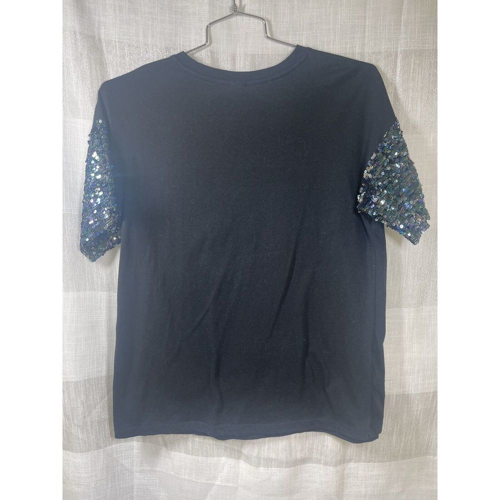 Wild fable womens Sequin Sleeve Tshirt Black‎ Size Medium EUC - Picture 2 of 6